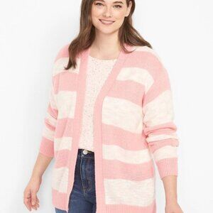 NWT Lane Bryant Women's 18/20 Open Front Cardigan Sweater Pink Striped